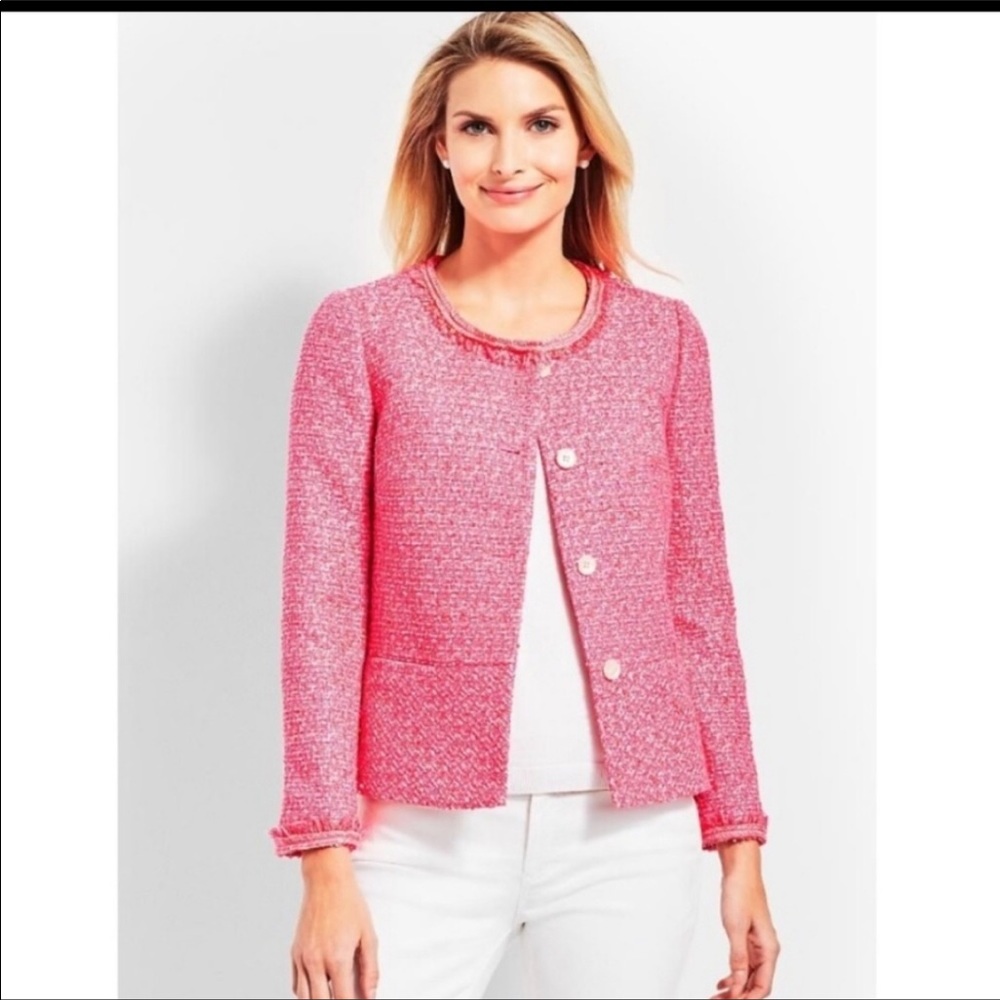 Talbots hot pink tweed jacket blazer 14 petite new